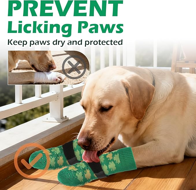 EXPAWLORER Anti Slip Dog Socks to Prevent Licking Paws, Dog Shoes Booties for Small Medium Large Senior Dogs, Traction Control Boots & Paw Protectors for Hardwood Floors St. Patrick's Day Green L