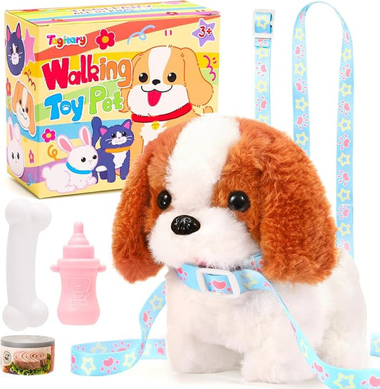 Tagitary Plush Toys Puppy Electronic Toy Walking and Barking Dogs,Tail Wagging Fake Dog Interactive Dog Toy for Kids with Leash,Easter Christmas Birthday Gift for Toddlers Kids
