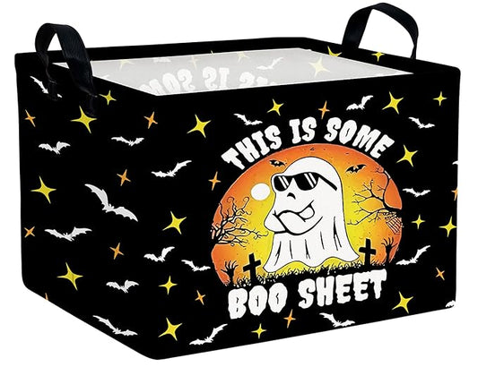 Large Halloween Themed Candy Gift Boo Basket for Kids Baby Personalized Adults Storage Bin Fall Decor(Sunglasses Spooky)