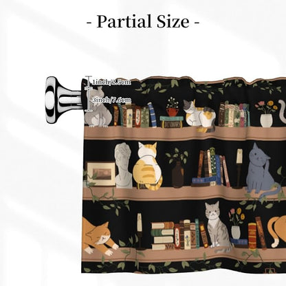 Bookshelf Cat Curtain Valance Short Rod Pocket Window Treatment for Living Room Bedroom Kitchen Bathroom 1 Panel 54" W x 18" L