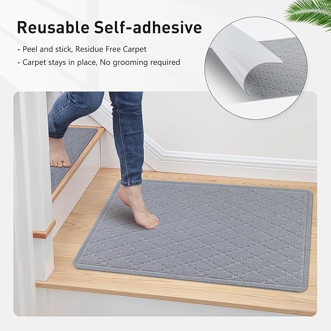 Non Slip Stair Treads Landing Rug for Wooden Steps Indoor, 20"X32" Landing Slip Resistant Stair Rugs for Kids and Dogs, Polyester Stair Landing Mat,Grey