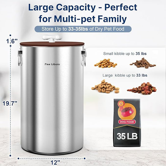 2PK 35 Lbs Stainless Steel Dog Food Storage Container with Airtight Lid & Ceramic Bone Handle, Large Metal Dog Food Bin for Dogs & Cats, Keep Fresh, Easy to Clean