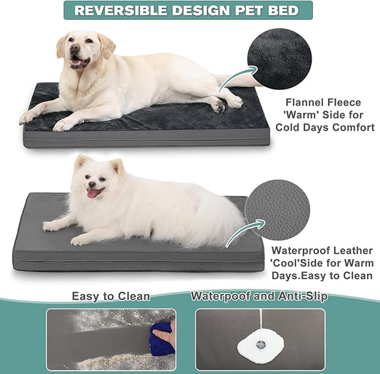 Waterproof XL Dog Beds Large Sized Dog, Outdoor Orthopedic Washable Crate Pad 42 inch, Extra Large Foam Pet Bed with Removable Cover Reversible, XLarge Anti-Slip Kennel Pad, 41"x27", Dark Gray