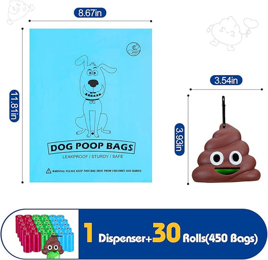 Letalong Dog Poop Bag With Holder, 450 Counts Scented Doggie Waste Bags With 1 Dispenser, Pet Poop Bags Rolls For Doggy