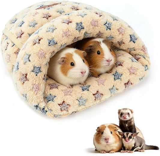 YUEPET Guinea Pig Bed Cuddle Cave Warm Fleece Cozy House Bedding Sleeping Cushion Cage Nest for Small Animal Squirrel Chinchilla Hedgehog Cage Accessories(Brown Star
