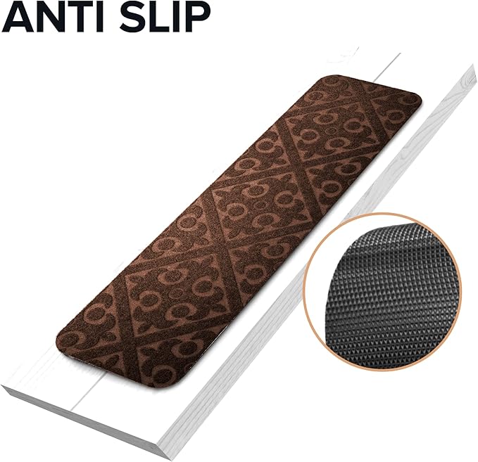 Carpet Stair Treads Set of 13 Non Slip Skid Rubber Runner Mats Rug Tread Indoor Outdoor Pet Dog Stair Treads Pads Stairway Carpet Rugs Brown 8" x 30"