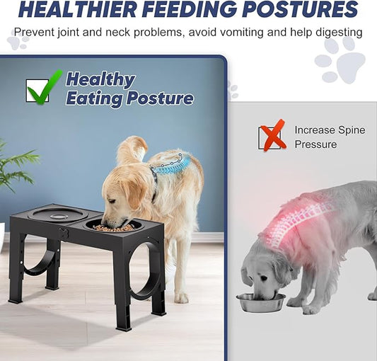 XIAZ Elevated Dog Bowls Large Breed Raised Dogs Bowl Stand Large/Medium Sized Dog Slow Feeder Dogs Bowls Food Water Stands 5 Heights Adjustable 9/11/12/14in Pet Feeder Dish Station