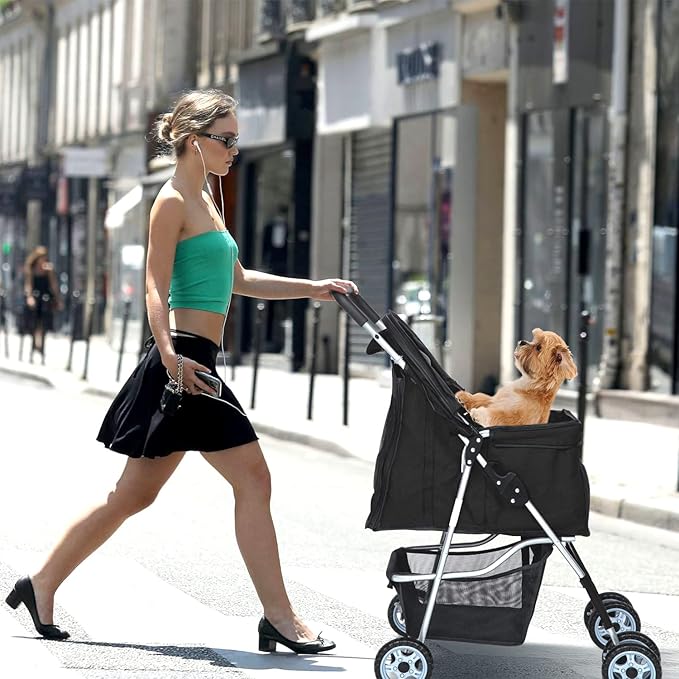 Dog Stroller for Small Dogs,Pet Stroller Strolling Cart 4 Wheels Folding Pet Gear Lightweight Waterproof with Storage Basket for Puppy Small Medium Dogs Cats for Travel,Black