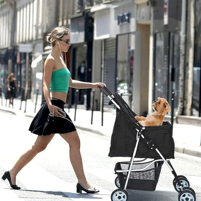 Dog Stroller for Small Dogs,Pet Stroller Strolling Cart 4 Wheels Folding Pet Gear Lightweight Waterproof with Storage Basket for Puppy Small Medium Dogs Cats for Travel,Black