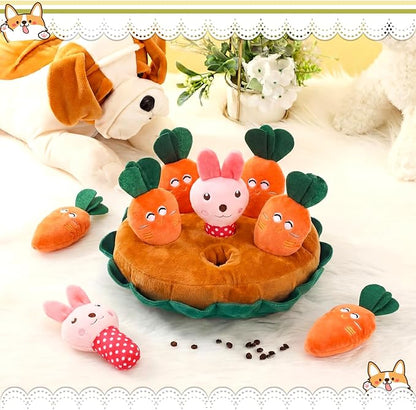 Skylety 7 Pcs Easter Interactive Dog Toys Set, Snuffle Mat for Dogs, Treat Hiding Puzzle and Squeaky Plush, Carrot Bunny Dog Toys for Small Medium Dogs, Training and Boredom Relief Plaything