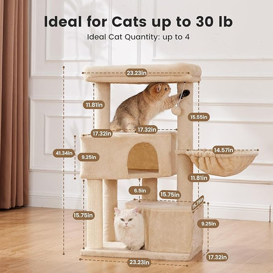 Gardner Pet 41" Cat Tree for Large Cats, Heavy Duty Cat Trees Tower with 3.2in Posts & Washable Top Perches & Replaceable Natural Sisal