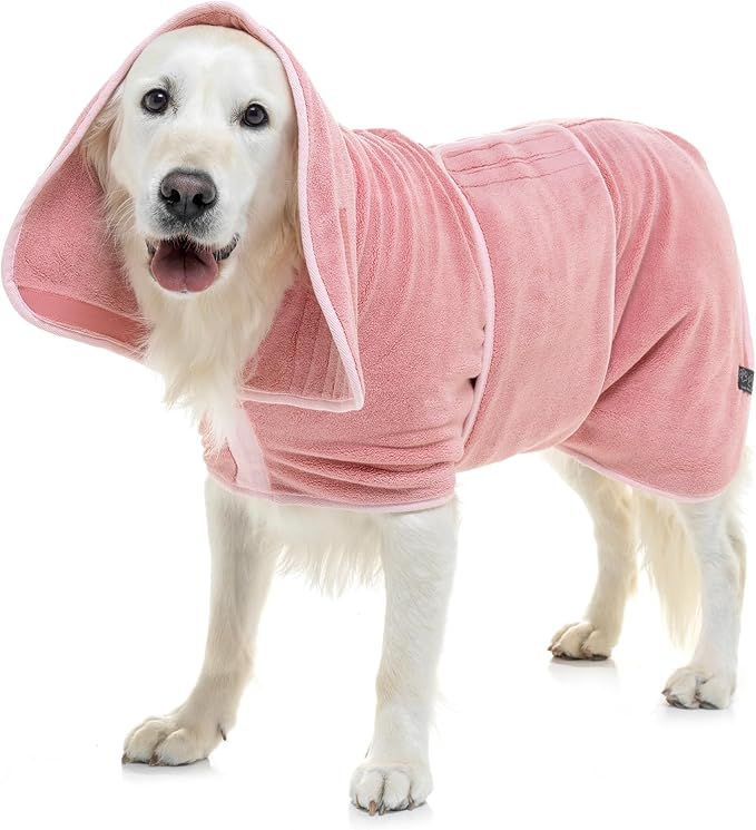Lucky Pooch® Dog Robe - Luxurious Dog Bathrobe - Ultra Absorbent Dries Your Dogs in Minutes! Double-Layer, Super Soft Towel and Bath Robe All in One (XL, Dusty Pink)
