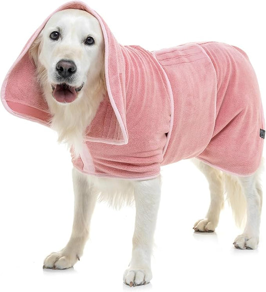 Lucky Pooch® Dog Robe - Luxurious Dog Bathrobe - Ultra Absorbent Dries Your Dogs in Minutes! Double-Layer, Super Soft Towel and Bath Robe All in One (XL, Dusty Pink)