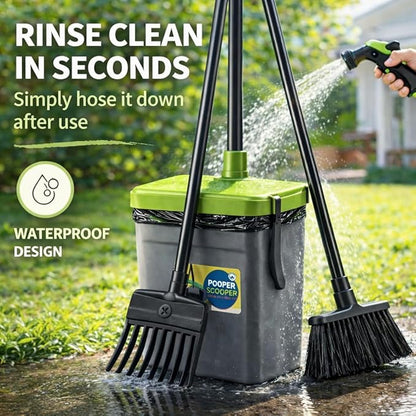 Pooper Scooper Swivel Bin & Rake Kit with 35 Bags – 46" Long Handle Heavy Duty Dog Poop Scooper with Bag Attachment, Yard Pet Waste Cleanup Tool for Large Medium Small Dogs
