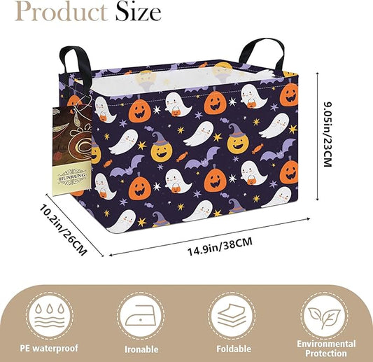 HUNRUNG Rectangle Storage Basket Cute Canvas Organizer Bin for Pet/Children Toys, Books, Clothes Perfect for Rooms/Playroom(REC-Pumpkin Kid)