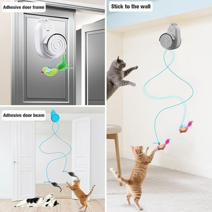 Interactive Cat Toys for Indoor Cats: Automatic Electric Flying Bird Feather & Mouse Wand, Rechargeable Electric Hanging Play Chase Exercise Moving Enrichment Toy for Bored Kittens and Adult Cats