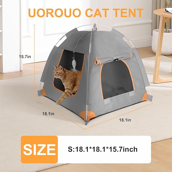 Portable Cat Tent for Indoor & Outdoor Use – UV Protection, Waterproof Pet Tent with Soft Cushion, Feather Toys, Easy Setup, Collapsible Cat House for Cats S