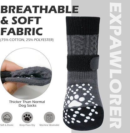 EXPAWLORER Dog Socks for Prevent Licking Paws,Winter Boots & Paw Protectors, Non Slip Doggie Grippy Booties for Hardwood Floors, Shoes for Small Medium Large Senior Dogs Twists Grey M