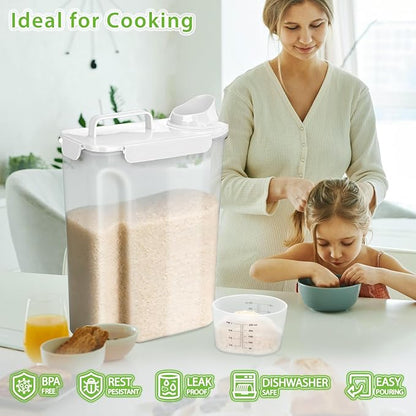 Rice Storage Container, 10 to 20lb Dry Food Airtight Dispenser, Pet Dog Cat Food Canister, BPA Free Clear Plastic Kitchen and Pantry Organization Bin for Oatmeal, Cereal, Pasta, Flour White