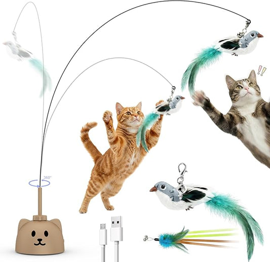 CATPICK Interactive Cat Toys for Indoor Cats - Automatic Flying Bird Feather Toy, USB Rechargeable Electric Cat Teaser with Strong Sticky Base, Smart Motion Self-Play Toy for Bored Cats(Brown)