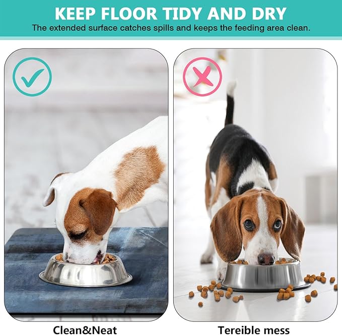 Dog Food Mats for Floors Absorbent, Cat Food Mat - Pet Cat Feeding Mat Quick Dry, Dog Bowl Mats for Water, Pet Supplies Feeding Placemat 16" x 24" Tie-Dye Dark Blue