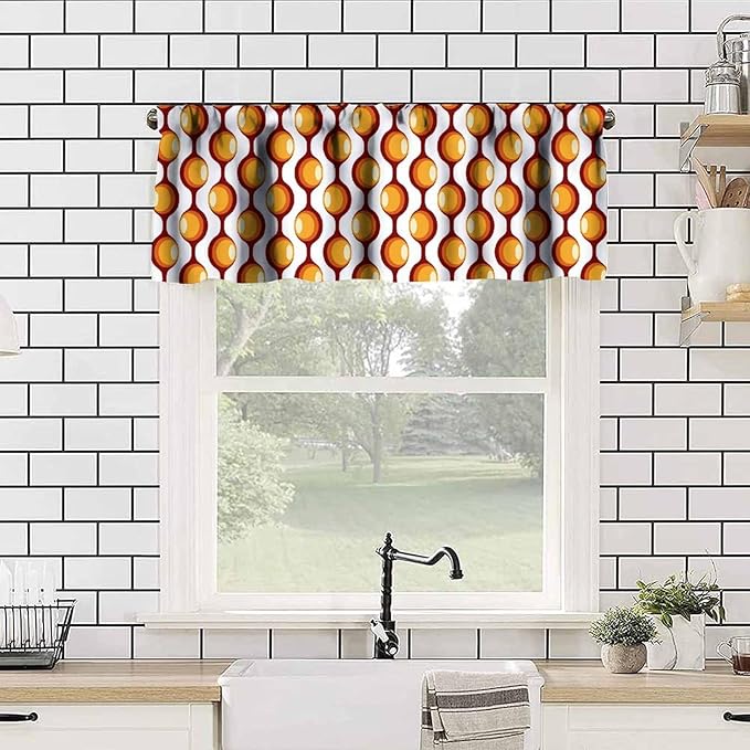 Vintage Geometric Pattern Valance Curtains, 1970S 1960S Retro Groovy Bauhaus Mid Century Modern Window Curtain Valance for Bedroom Living Room Kitchen 54x18inch