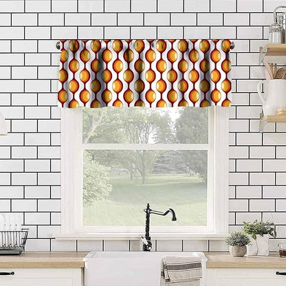 Vintage Geometric Pattern Valance Curtains, 1970S 1960S Retro Groovy Bauhaus Mid Century Modern Window Curtain Valance for Bedroom Living Room Kitchen 54x18inch