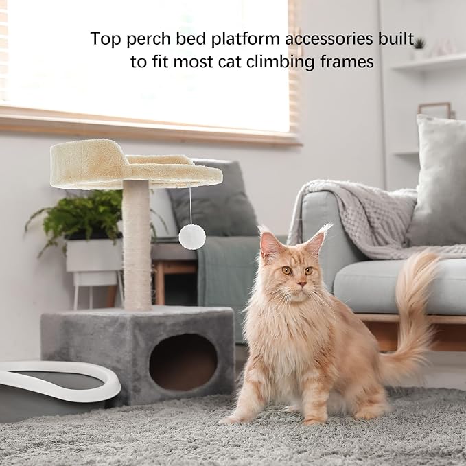 Dansydaisy 2 Pcs 13.39 Inches Semi Edged Cat Tree Replacement Parts Cat Tree Tower Accessories with Hanging Elastic Strings Pom Pom Toys and M8 Screw for Platform Perch Shelves(Creamy White)