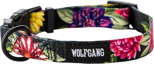 Wolfgang Heavy Duty, Adjustable Dog Collar with Quick Release Nylon Buckle for Walking & Training, DarkFloral Print, Large