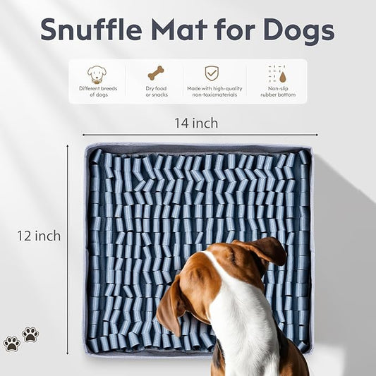 Snuffle Mat for Dogs, Dog Puzzle Mat, Interactive Dog Toys for Enrichment,Sniff Mats with Non-Slip Backing,Portable Design Easy to Store (Silver, 14" X 12"-Portable)