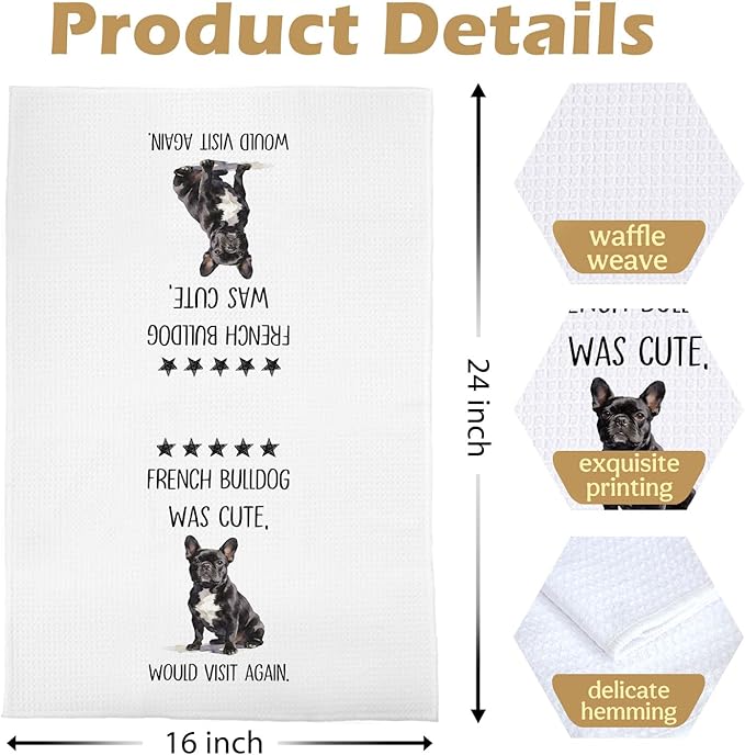 French Bulldog Kitchen Towels - Funny French Bulldog Gifts Decorative Waffle Dish Towels, Frenchie Hand Towe for Dog Lovers, Dog Lovers Owners Tea Towe Gift, 16x24 Inch Set of 2