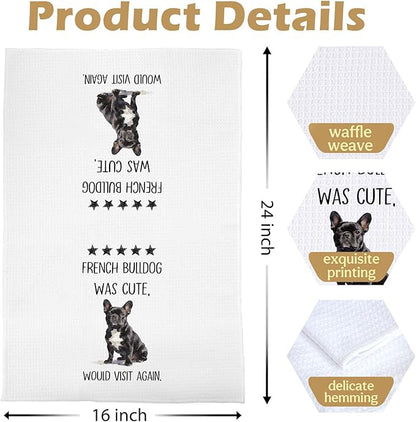 French Bulldog Kitchen Towels - Funny French Bulldog Gifts Decorative Waffle Dish Towels, Frenchie Hand Towe for Dog Lovers, Dog Lovers Owners Tea Towe Gift, 16x24 Inch Set of 2