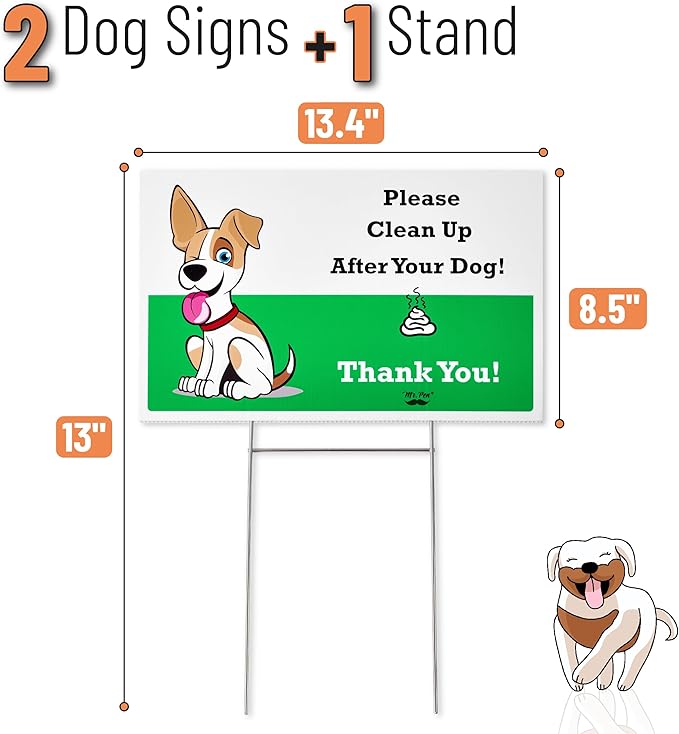 Mr. Pen- No Pooping Dog Signs for Yard, 2 Pack, Clean Up After Your Dog Signs with H-Stake Stand, Waterproof, 2 Dog Signs + 1 Stand