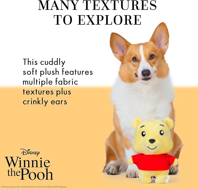 Disney for Pets Winnie The Pooh: Beary Fun Plush Buddy for Dogs, 9in Dog Toys | Plush Toy for Dogs Inspired by Winnie The Pooh with Crinkle and Squeaker