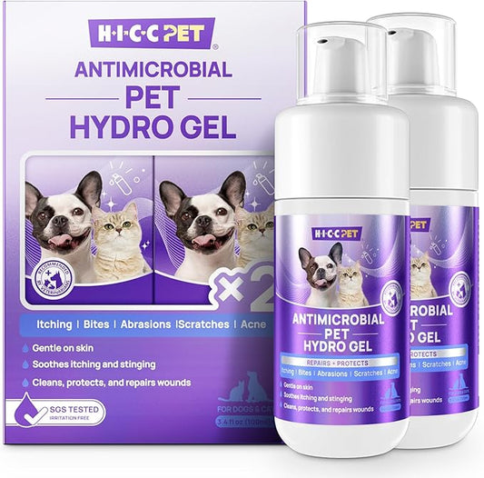 HICC PET Dog Wound Care Hydro Gel, Heals Wounds, Hot Spot Treatment for Dogs, Soothes Inflammation, Prevents Infection, Treats Bites, Scratches & Skin Ulcers, Cat Horse Wound Care Solution, 2 Packs