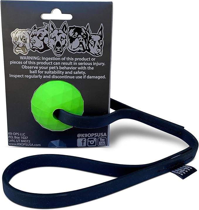 K9 Ops Dog Ball Tug with Handle Biotug Fetch Toy - Rubber Reward Toys - Large Dogs Durable Indestructible Aggressive Chewers Pitbull Dobermann Rottweiler Shepherd (MD/LG, Envy Green)