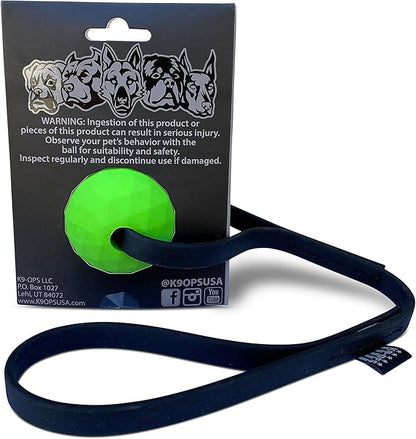 K9 Ops Dog Ball Tug with Handle Biotug Fetch Toy - Rubber Reward Toys - Large Dogs Durable Indestructible Aggressive Chewers Pitbull Dobermann Rottweiler Shepherd (MD/LG, Envy Green)