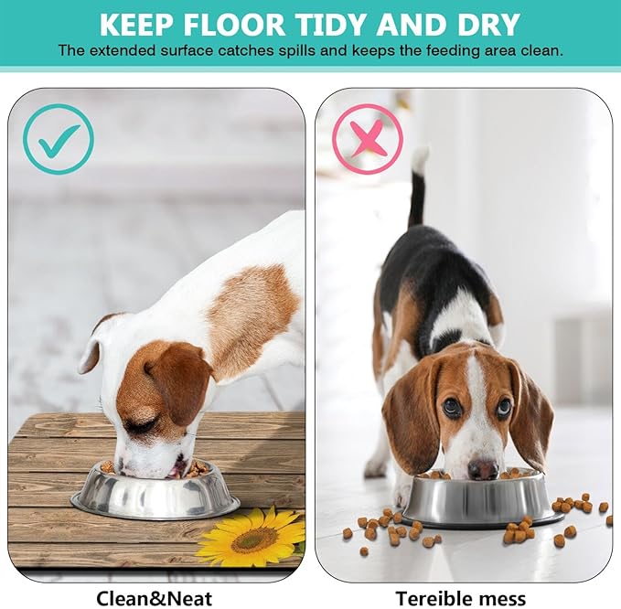 Dog Food Mats for Floors Absorbent, Cat Food Mat - Pet Cat Feeding Mat Quick Dry, Dog Bowl Mats for Water, Pet Supplies Feeding Placemat 12" x 20" Wood Grain Sunflower