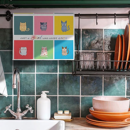 Quick-Dry Cat Kitchen Towels - Multi-Kitten Mosaic Art with 'Cat-Adoring Girl' Motif, Hand Towel & Dish Cloth for Women Who Cherish Kittens & Pet Mom Devotees - Perfect for Decorating Your Kitchen