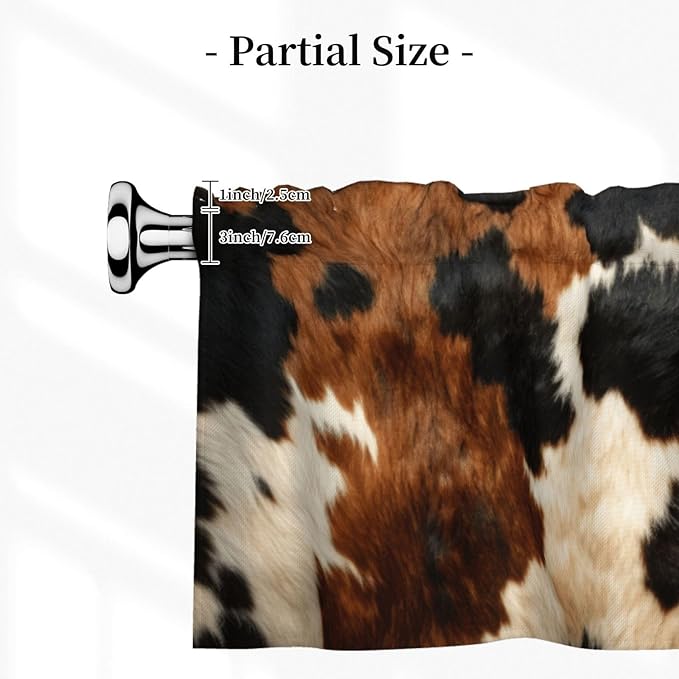 Cow Print Curtain Valance Short Rod Pocket Window Treatment for Living Room Bedroom Kitchen Bathroom 1 Panel 54" W x 18" L