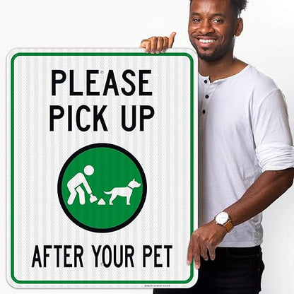 Clean Up After Your Dog Sign, Please Pick Up After Your Pet Sign, 24x30 Inches, 3M EGP Reflective .080 Aluminum, Fade Resistant, Indoor/Outdoor Use, Made in USA