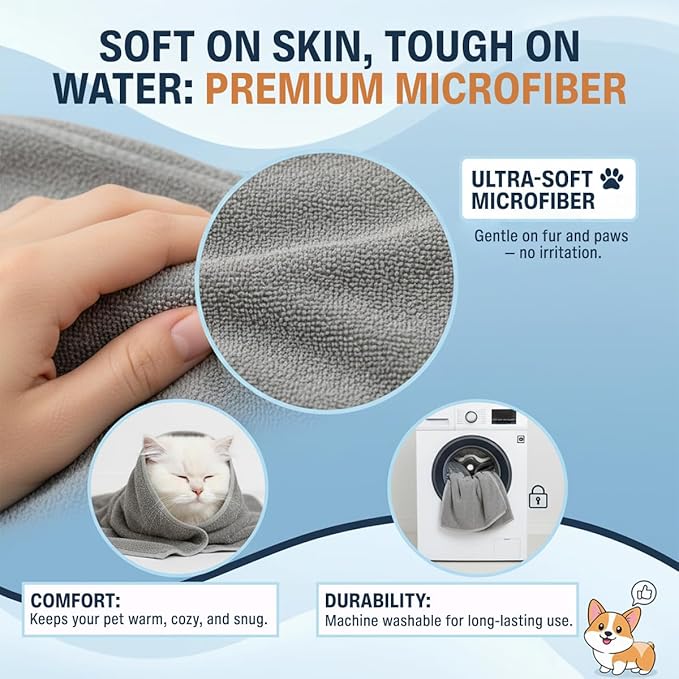 Dog Towel Keeps Your Pet Cozy After Every Use – Microfiber Towels for Drying Dogs & Cats - Quick & Efficient Grooming Gray Towel for Outdoor Play - Gently Dries Your Pet’s Fur 23.6X39.4in l Large 3PK