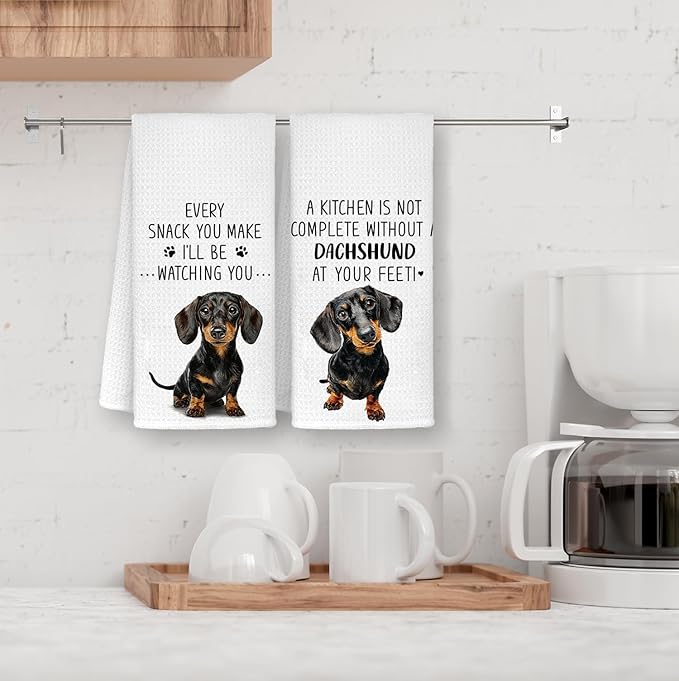 Funny Dachshund Kitchen Towels, Gifts for Dachshund Lovers Women Dish Tea Towels, Dog Mom Dad Lovers Owner Gifts Wiener Dog Gift for Women, Wiener Dogs Gifts Tea Towel, 16x24 Inch Set of 2
