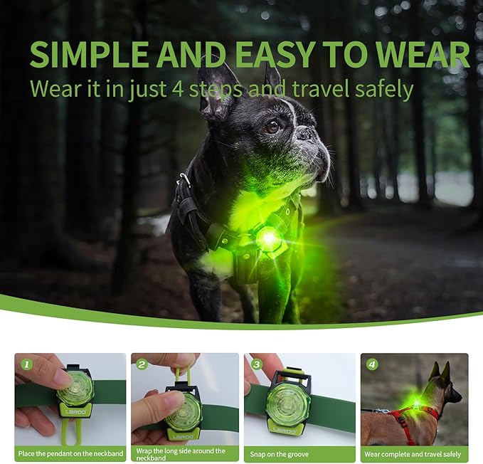 LaRoo Dog Collar Light for Night Walking - USB-C Rechargeable, 13g Ultra Light Waterproof LED Pet Safety Light with 3 Modes, Small Medium Dogs, Anti-Lost Pet Camping Running Essentials (Green)