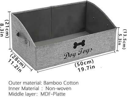 Geyecete 3 Pack Large dog toy bin dog toy box storage box - Foldable Fabric Trapezoid Organizer Boxes with Handle for Dog Toys (Snow Gray-DOG)