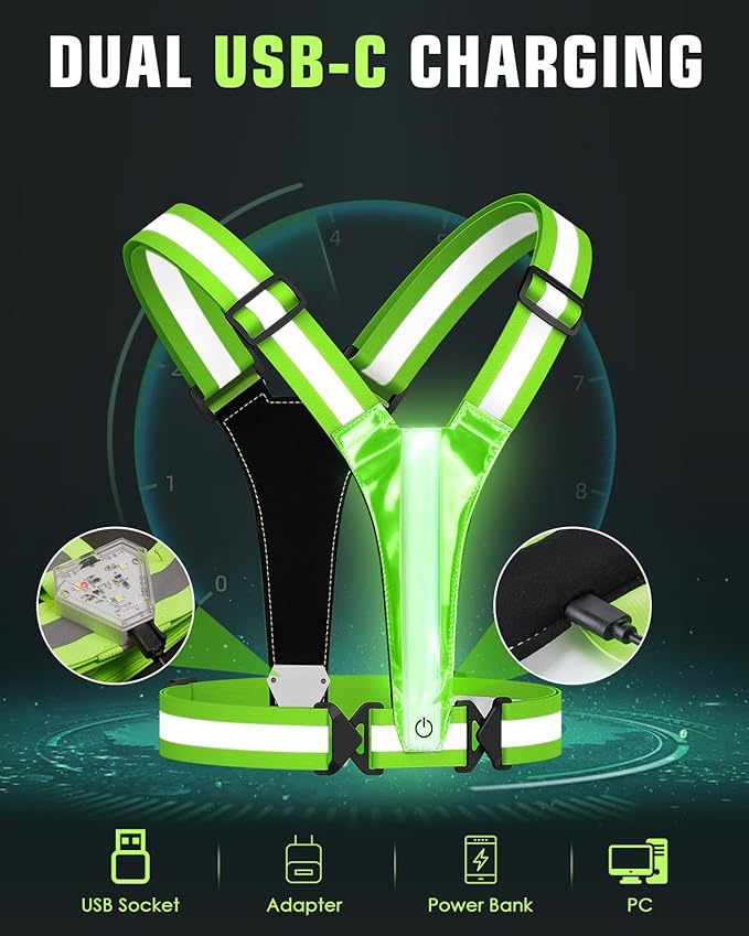 Zacro LED Reflective Vest with Chest Light 500LM, 5 RGB Colors High Visibility Rechargeable Light Up Running Vest IPX4 Night Safety Running Gear for Dog Walking, Cycling, Adjustable for Men Women
