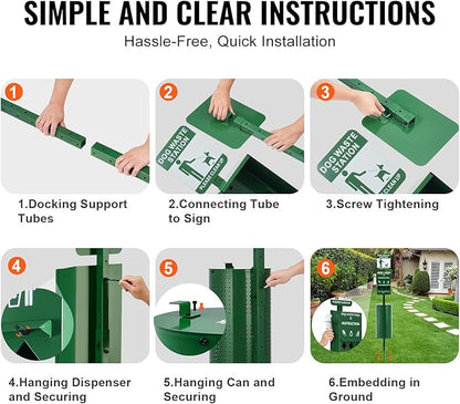 VEVOR Dog Waste Station with Hand Wash Bottle, 11.5 Gallons Pet Waste Bin with 50 Can Liners, Bag Dispenser & 600 Waste Bags, Outdoor Dog Waste Disposal System for Backyard