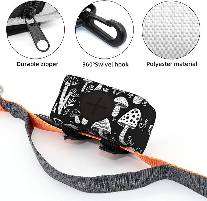 Dog Poop Bag Holder for Leashes - Lightweight Pet Waste Bags Dispenser Doggy Zippered Pouch for Puppy Walking Accessories(Art Mushroom)