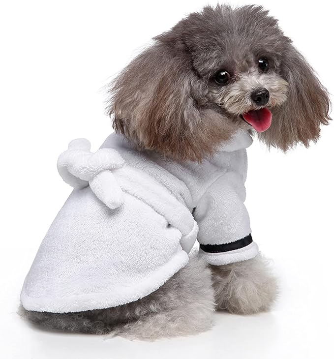 Petyoung Pet Bathrobe Dog Thickened Hooded Bathrobe Quick Drying and Super Absorbent Dog Bath Towel Soft Pet for Puppy Small Dogs Cats(White/S)