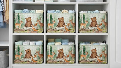 CLOCOR Rectangular Storage Basket,Collapsible Cute Pattern Storage Bin,Waterproof Books Box with Handles,Gift Basket(Forest Animals)